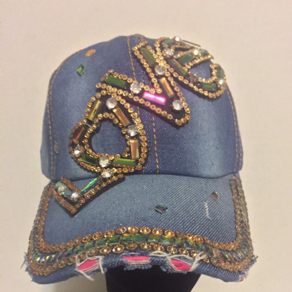 ♥️  Blue Jean Studded Baseball Cap Bling Hat
